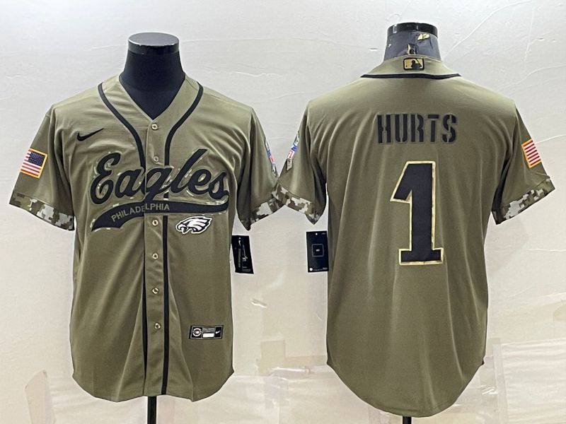 Men Philadelphia Eagles #1 Hurts salute green 2022 Nike Co branded NFL Jerseys->denver broncos->NFL Jersey